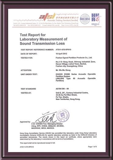 TYPE 80 ASTM ACOUSTICAL TEST REPORT